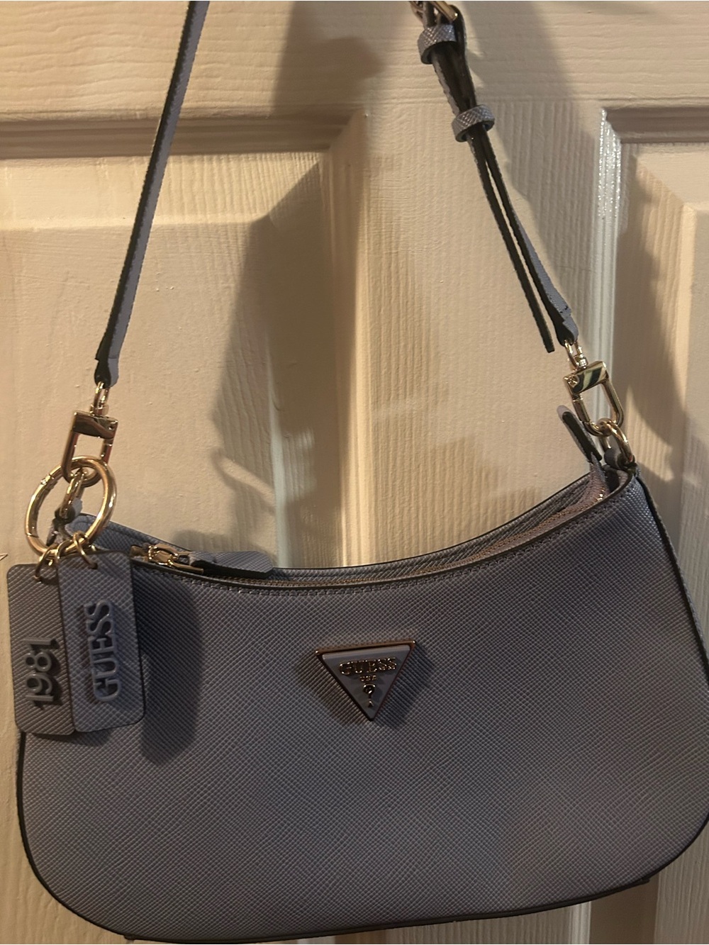 Guess Lavender Textured Shoulder Bag with Gold Hardware